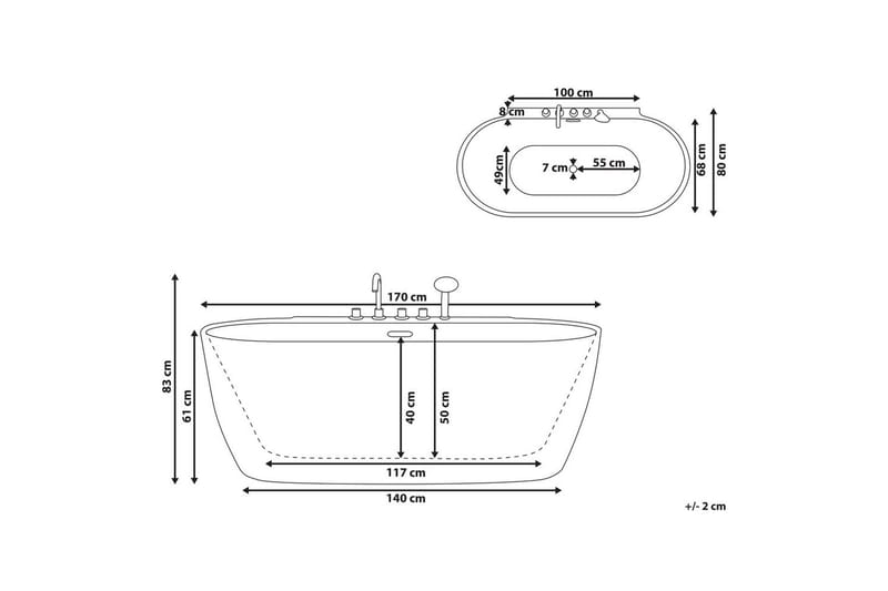 Badkar med blandare Rotso Svart/vit/silver - Svart/vit/silver - Hus & renovering - Kök & bad - Badrum - Badkar