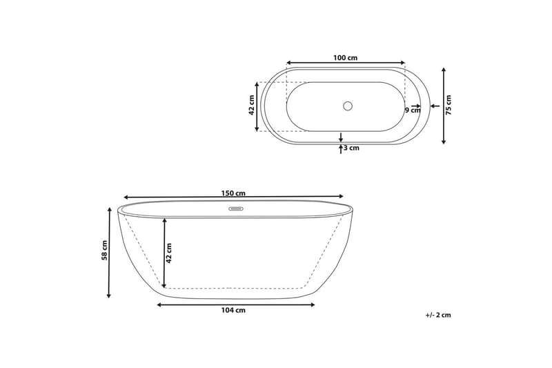 Badkar Nevis Svart/vit/silver, 75x150x58 cm - Svart/vit/silver, 75x150x58 cm - Hus & renovering - Kök & bad - Badrum - Badkar