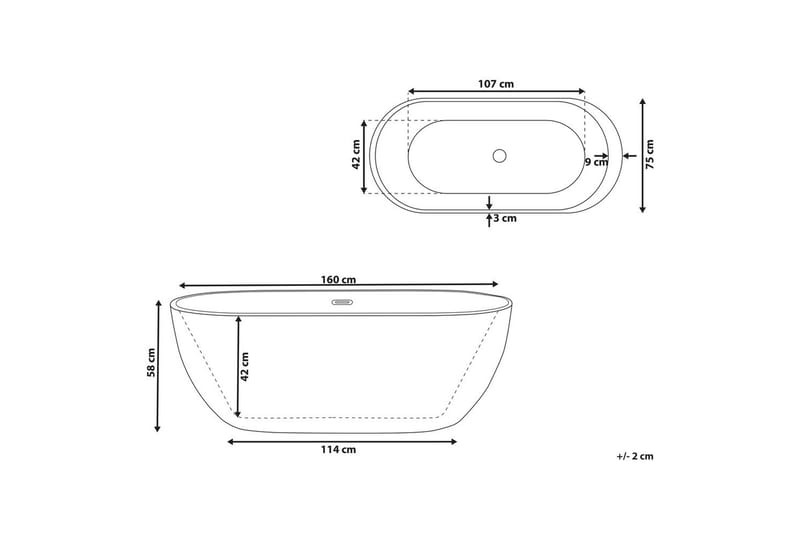 Badkar Nevis Svart/vit/silver, 75x160x58 cm - Svart/vit/silver, 75x160x58 cm - Hus & renovering - Kök & bad - Badrum - Badkar