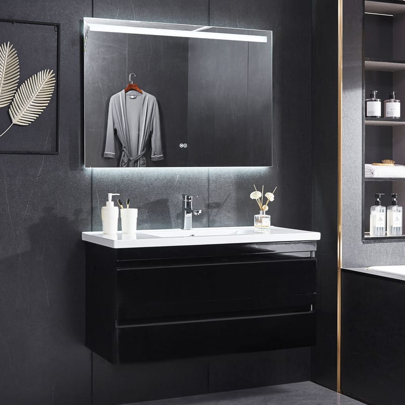 Badrumsmöbel 100cm | Kommod och LED-spegel | Blandare ingår, undefined