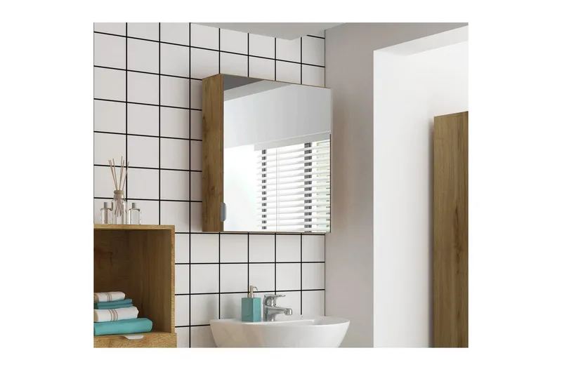 Atlas Väggskåp med Spegel 60x65 cm - Natur - Hus & renovering - Kök & bad - Badrum - Badrumsmöbler & badrumsinredning - Spegelskåp badrum