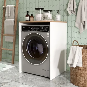 Avero Tvättmaskinsskåp 65,8x91,8x60 cm - Vitt och ek - Hus & renovering - Kök & bad - Badrum - Badrumsmöbler & badrumsinredning - Badrumsförvaring
