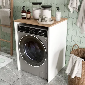 Avero Tvättmaskinsskåp 65,8x91,8x60 cm - Vitt och ek - Hus & renovering - Kök & bad - Badrum - Badrumsmöbler & badrumsinredning - Badrumsförvaring