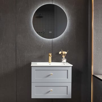 Badgrumsmöbel + LED spegel - 60x46x50cm - grå/guld - Ljusgrå - Hus & renovering - Kök & bad - Badrum - Badrumsmöbler & badrumsinredning - Kompletta möbelpaket badrum