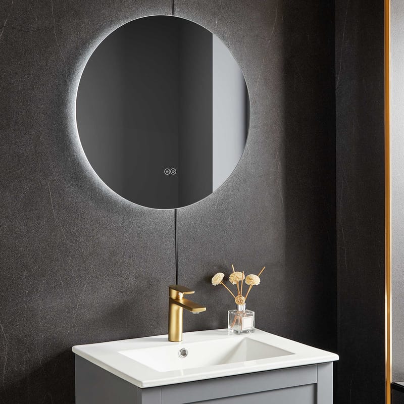 Badgrumsmöbel + LED spegel - 60x46x50cm - grå/guld - Ljusgrå - Hus & renovering - Kök & bad - Badrum - Badrumsmöbler & badrumsinredning - Kompletta möbelpaket badrum