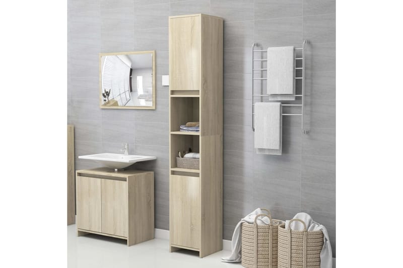 Badrumsskåp sonoma-ek 30x30x183,5 cm spånskiva - Brun - Hus & renovering - Kök & bad - Badrum - Badrumsmöbler & badrumsinredning - Badrumsförvaring