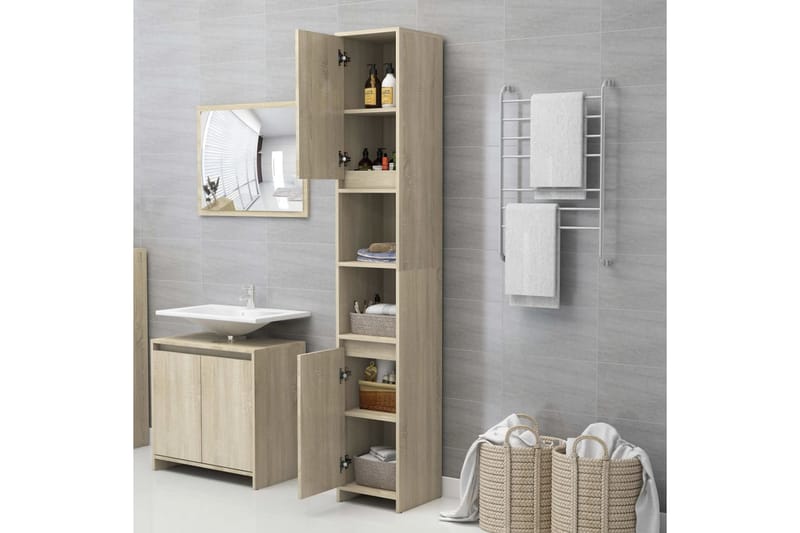 Badrumsskåp sonoma-ek 30x30x183,5 cm spånskiva - Brun - Hus & renovering - Kök & bad - Badrum - Badrumsmöbler & badrumsinredning - Badrumsförvaring