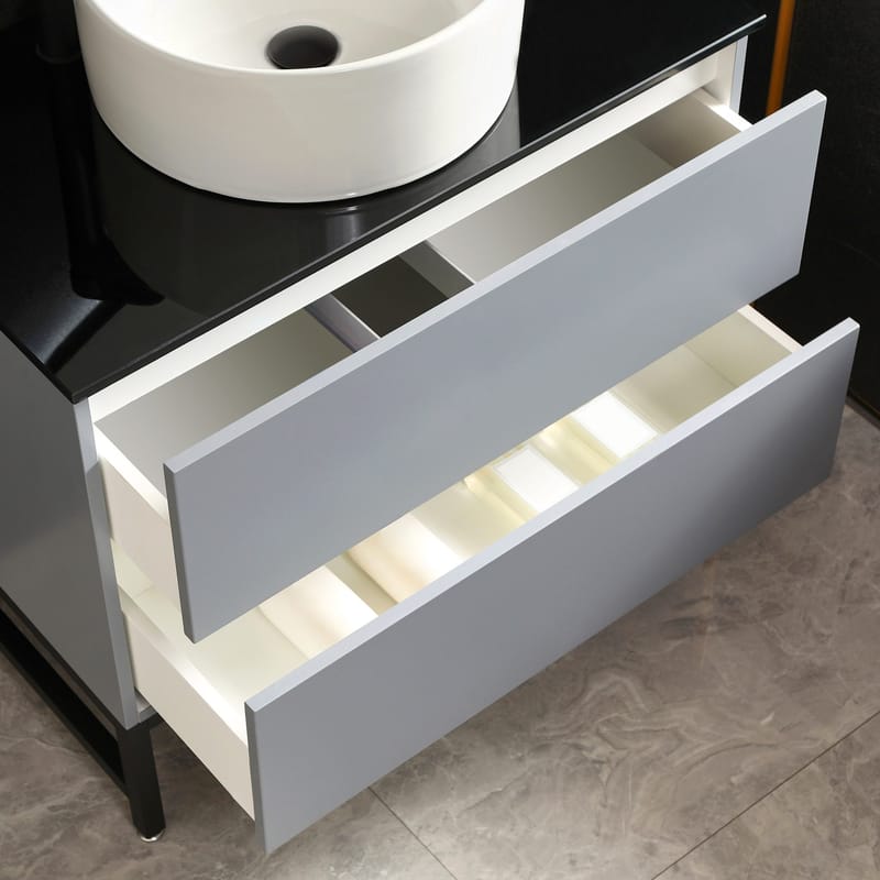 Badrumsmöbel- LED spegel+kommod - L80 - ljusgrå - Ljusgrå - Hus & renovering - Kök & bad - Badrum - Badrumsmöbler & badrumsinredning - Kompletta möbelpaket badrum