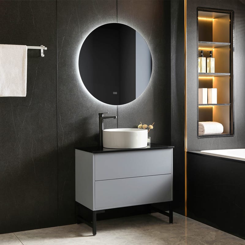 Badrumsmöbel- LED spegel+kommod - L80 - ljusgrå - Ljusgrå - Hus & renovering - Kök & bad - Badrum - Badrumsmöbler & badrumsinredning - Kompletta möbelpaket badrum