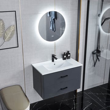 Badrumsmöbel- LED spegel+kommod-L80-mörkgrå - Mörkgrå - Hus & renovering - Kök & bad - Badrum - Badrumsmöbler & badrumsinredning - Kompletta möbelpaket badrum