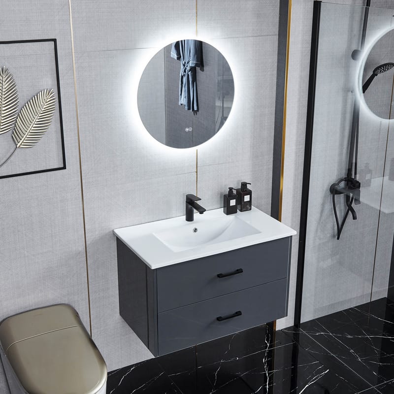Badrumsmöbel- LED spegel+kommod-L80-mörkgrå - Mörkgrå - Hus & renovering - Kök & bad - Badrum - Badrumsmöbler & badrumsinredning - Kompletta möbelpaket badrum