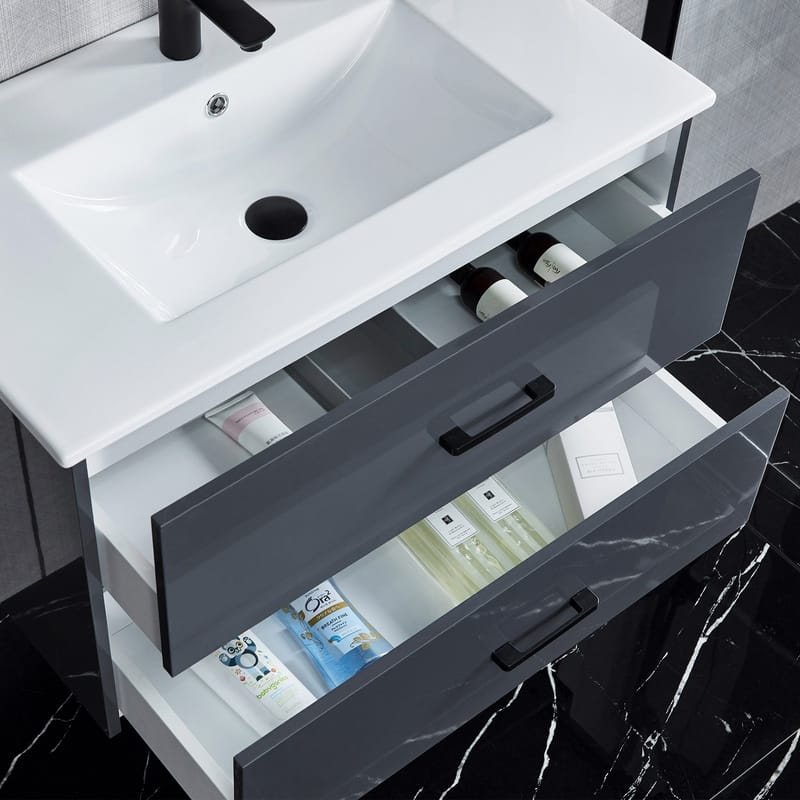 Badrumsmöbel- LED spegel+kommod-L80-mörkgrå - Mörkgrå - Hus & renovering - Kök & bad - Badrum - Badrumsmöbler & badrumsinredning - Kompletta möbelpaket badrum