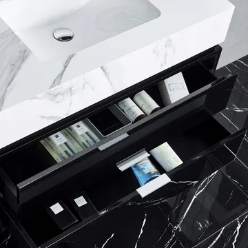 Badrumsmöbel- LED spegelskåp+kommod-L90-svart/marm - Hus & renovering - Kök & bad - Badrum - Badrumsmöbler & badrumsinredning - Kompletta möbelpaket badrum