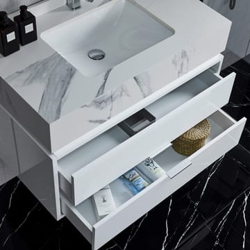 Badrumsmöbel- LED spegelskåp+kommod-L90-vit/marm - Hus & renovering - Kök & bad - Badrum - Badrumsmöbler & badrumsinredning - Kompletta möbelpaket badrum