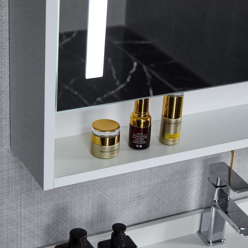 Badrumsmöbel- LED spegelskåp+kommod-L90-vit/marm - Hus & renovering - Kök & bad - Badrum - Badrumsmöbler & badrumsinredning - Kompletta möbelpaket badrum