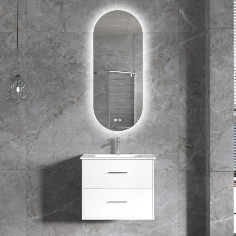 Badrumsmöbel | Oval LED-spegel | Kommod med blandare | Nimbo - 60 cm - Hus & renovering - Kök & bad - Badrum - Badrumsmöbler & badrumsinredning - Kompletta möbelpaket badrum