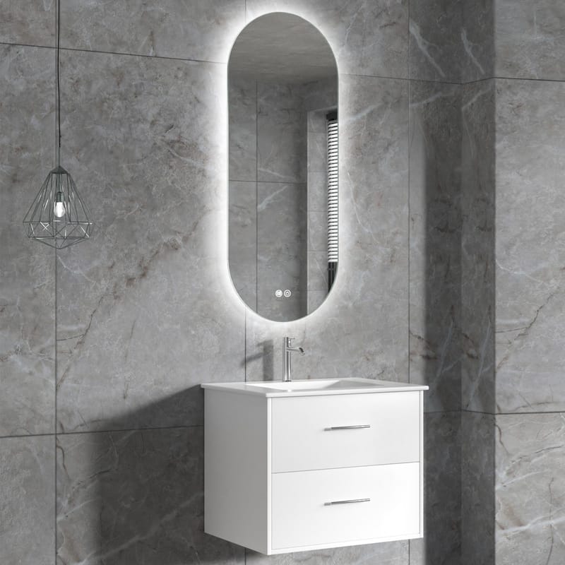Badrumsmöbel | Oval LED-spegel | Kommod med blandare | Nimbo - 60 cm - Hus & renovering - Kök & bad - Badrum - Badrumsmöbler & badrumsinredning - Kompletta möbelpaket badrum