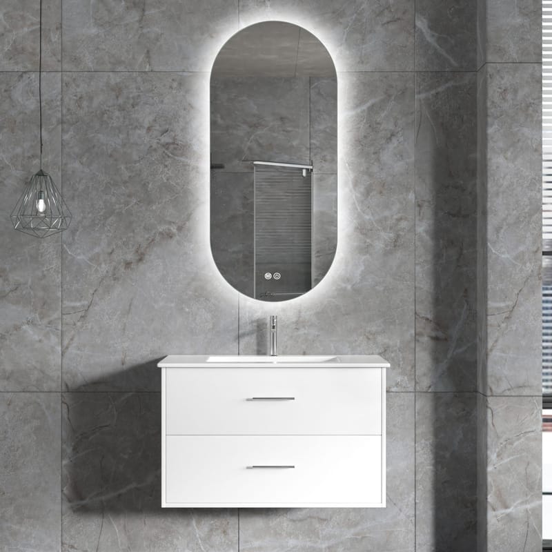 Badrumsmöbel | Oval LED-spegel | Kommod med blandare | Nimbo - 80 cm - Hus & renovering - Kök & bad - Badrum - Badrumsmöbler & badrumsinredning - Kompletta möbelpaket badrum