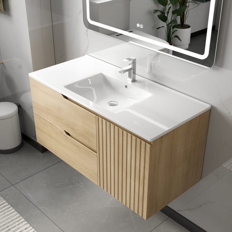 Badrumsmöbelset 100 cm | LED-spegel med anti-fog | Milan - Hus & renovering - Kök & bad - Badrum - Badrumsmöbler & badrumsinredning - Kompletta möbelpaket badrum