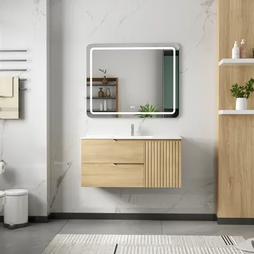 Badrumsmöbelset 100 cm | LED-spegel med anti-fog | Milan - Hus & renovering - Kök & bad - Badrum - Badrumsmöbler & badrumsinredning - Kompletta möbelpaket badrum