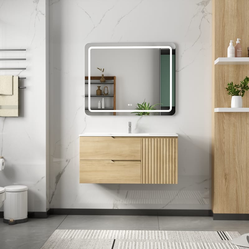 Badrumsmöbelset 100 cm | LED-spegel med anti-fog | Milan - Hus & renovering - Kök & bad - Badrum - Badrumsmöbler & badrumsinredning - Kompletta möbelpaket badrum