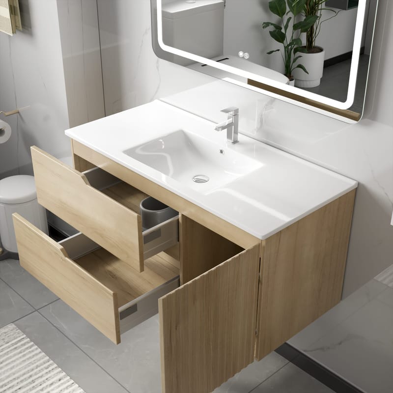 Badrumsmöbelset 100 cm | LED-spegel med anti-fog | Milan - Hus & renovering - Kök & bad - Badrum - Badrumsmöbler & badrumsinredning - Kompletta möbelpaket badrum