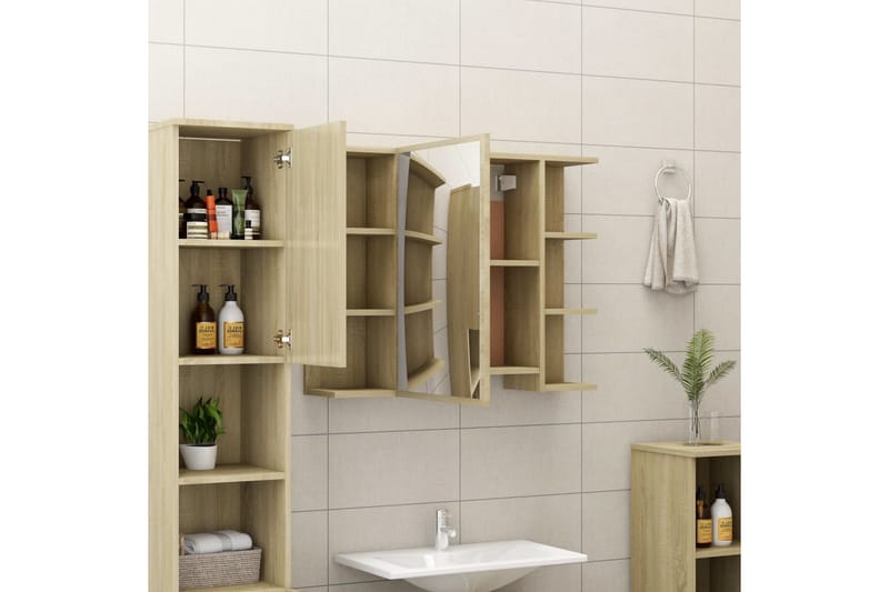 Badrumsmöbler 3 delar sonoma-ek spånskiva - Brun - Kompletta möbelpaket badrum