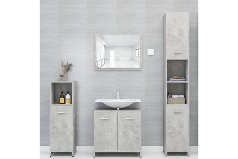 Badrumsmöbler 4 delar betonggrå spånskiva - Grå - Kompletta möbelpaket badrum