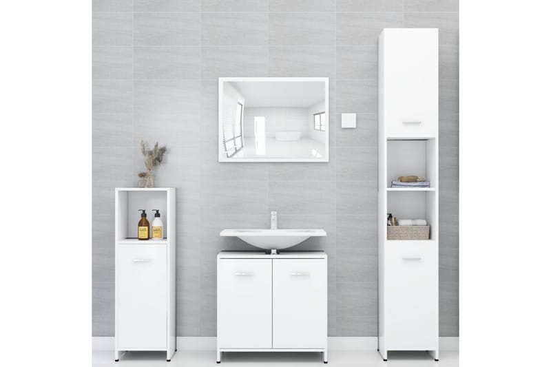 Badrumsmöbler 4 delar vit spånskiva - Vit - Kompletta möbelpaket badrum
