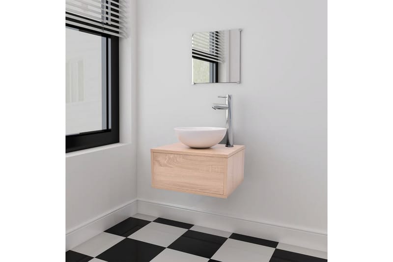 Badrumsmöbler med handfat och kran beige 4 delar - Beige - Kompletta möbelpaket badrum