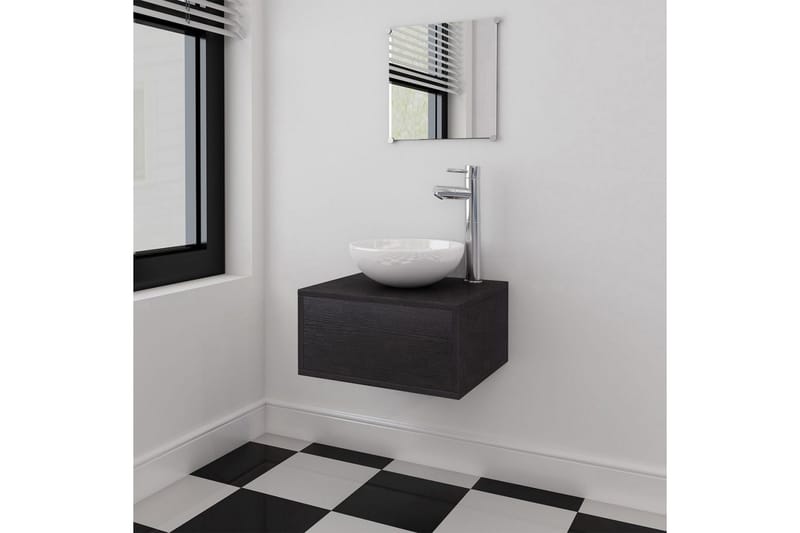 Badrumsmöbler med handfat och kran svart 4 delar - Svart - Kompletta möbelpaket badrum
