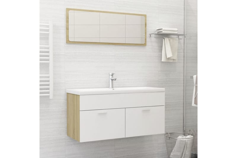 Badrumsmöbler set 2 delar vit och sonoma-ek spånskiva - Vit - Hus & renovering - Kök & bad - Badrum - Badrumsmöbler & badrumsinredning - Kompletta möbelpaket badrum