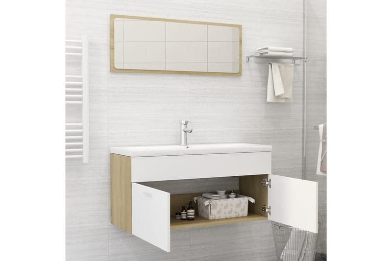 Badrumsmöbler set 2 delar vit och sonoma-ek spånskiva - Vit - Hus & renovering - Kök & bad - Badrum - Badrumsmöbler & badrumsinredning - Kompletta möbelpaket badrum