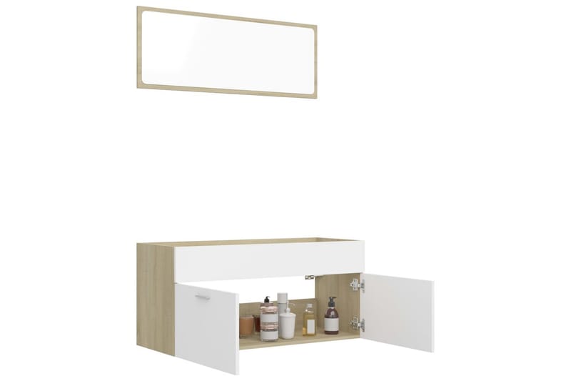 Badrumsmöbler set 2 delar vit och sonoma-ek spånskiva - Vit - Kompletta möbelpaket badrum