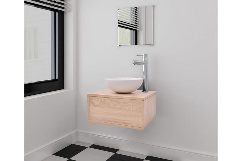 Badrumsmöbler tre delar med handfat beige - Beige - Kompletta möbelpaket badrum