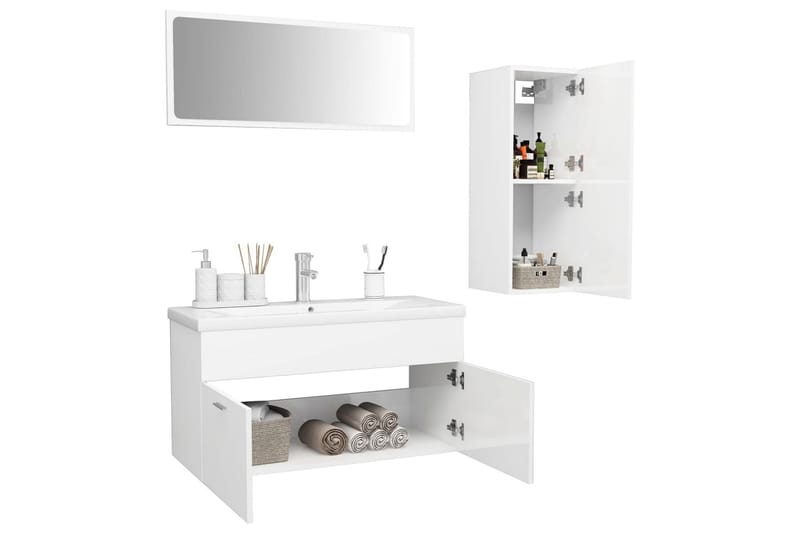 Badrumsmöbler vit högglans spånskiva - Vit - Hus & renovering - Kök & bad - Badrum - Badrumsmöbler & badrumsinredning - Kompletta möbelpaket badrum