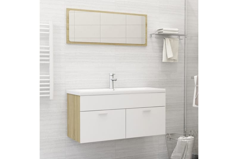 Badrumsmöbler vit och sonoma-ek spånskiva - Beige - Kompletta möbelpaket badrum