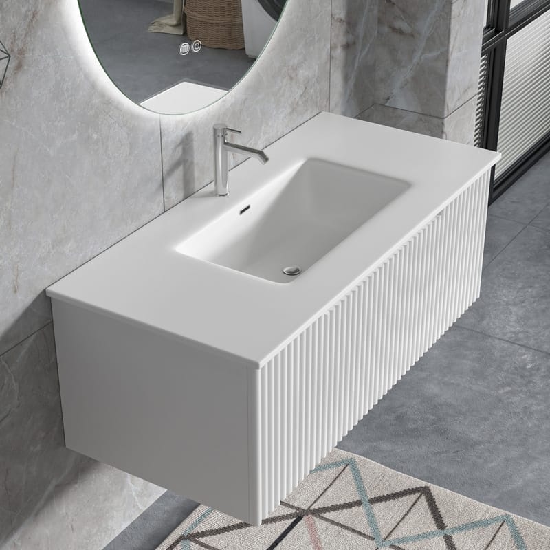 Badrumspaket | Kommod 101cm | Rund LED-spegel | Tuba - Vit - Hus & renovering - Kök & bad - Badrum - Badrumsmöbler & badrumsinredning - Kompletta möbelpaket badrum