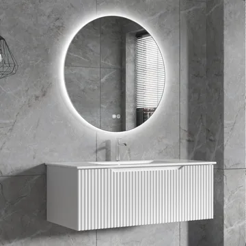 Badrumspaket | Kommod 101cm | Rund LED-spegel | Tuba - Vit - Hus & renovering - Kök & bad - Badrum - Badrumsmöbler & badrumsinredning - Kompletta möbelpaket badrum
