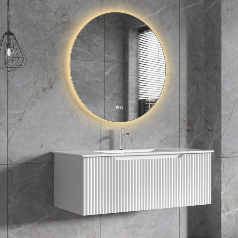 Badrumspaket | Kommod 101cm | Rund LED-spegel | Tuba - Vit - Hus & renovering - Kök & bad - Badrum - Badrumsmöbler & badrumsinredning - Kompletta möbelpaket badrum