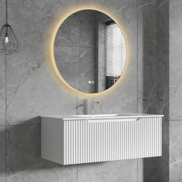 Badrumspaket | Kommod 101cm | Rund LED-spegel | Tuba - Vit - Hus & renovering - Kök & bad - Badrum - Badrumsmöbler & badrumsinredning - Kompletta möbelpaket badrum