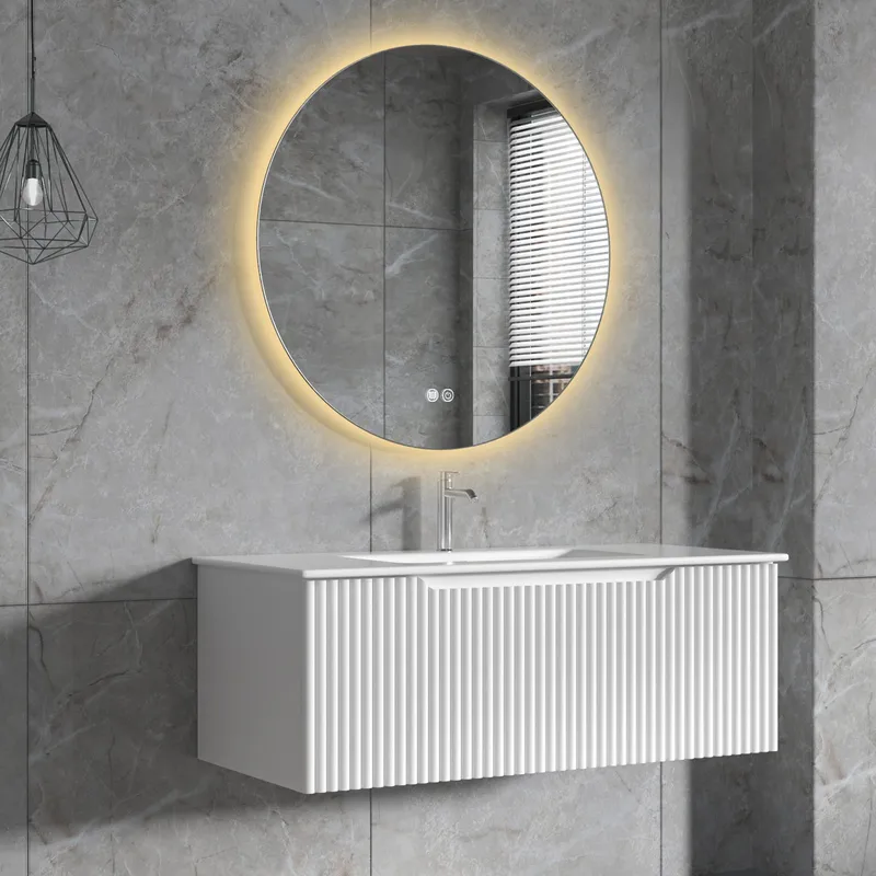 Badrumspaket | Kommod 101cm | Rund LED-spegel | Tuba - Vit - Hus & renovering - Kök & bad - Badrum - Badrumsmöbler & badrumsinredning - Kompletta möbelpaket badrum