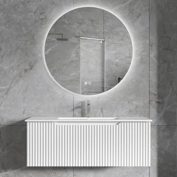 Badrumspaket | Kommod 101cm | Rund LED-spegel | Tuba - Vit - Hus & renovering - Kök & bad - Badrum - Badrumsmöbler & badrumsinredning - Kompletta möbelpaket badrum