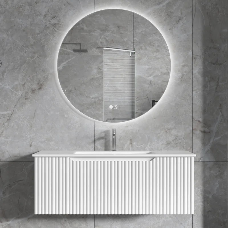 Badrumspaket | Kommod 101cm | Rund LED-spegel | Tuba - Vit - Hus & renovering - Kök & bad - Badrum - Badrumsmöbler & badrumsinredning - Kompletta möbelpaket badrum