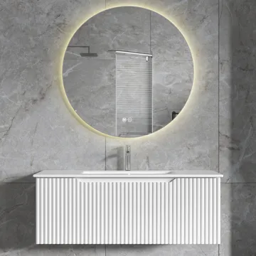 Badrumspaket | Kommod 101cm | Rund LED-spegel | Tuba - Vit - Hus & renovering - Kök & bad - Badrum - Badrumsmöbler & badrumsinredning - Kompletta möbelpaket badrum