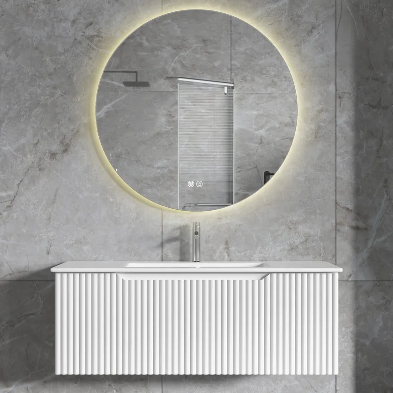Badrumspaket | Kommod 101cm | Rund LED-spegel | Tuba - Vit - Hus & renovering - Kök & bad - Badrum - Badrumsmöbler & badrumsinredning - Kompletta möbelpaket badrum