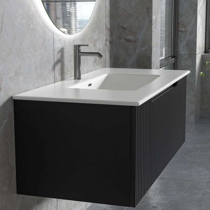 Badrumspaket | Kommod 101cm | Rund LED-spegel | Tuba - Hus & renovering - Kök & bad - Badrum - Badrumsmöbler & badrumsinredning - Kompletta möbelpaket badrum