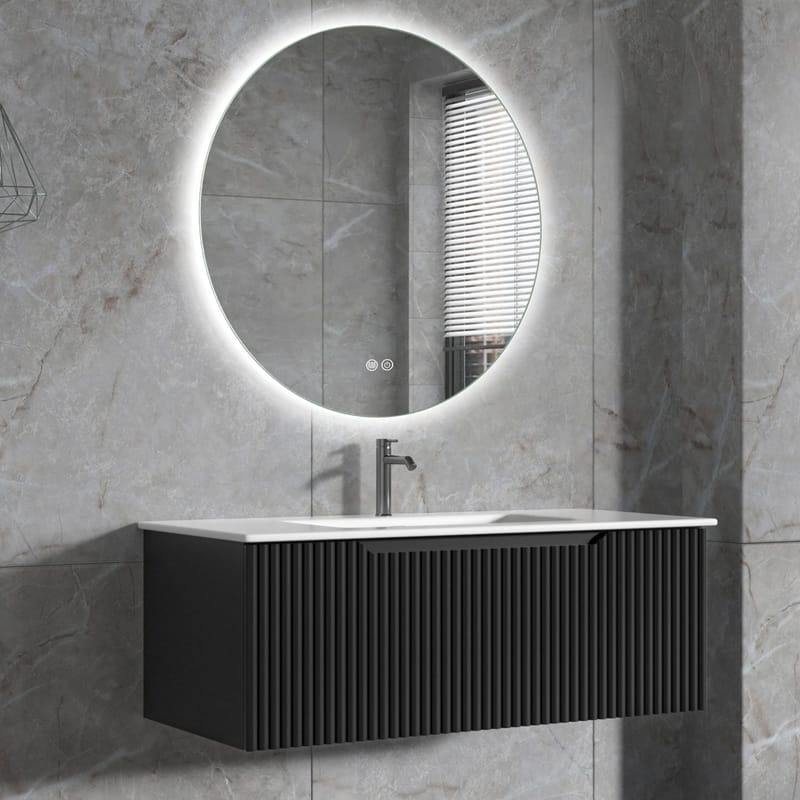 Badrumspaket | Kommod 101cm | Rund LED-spegel | Tuba, undefined