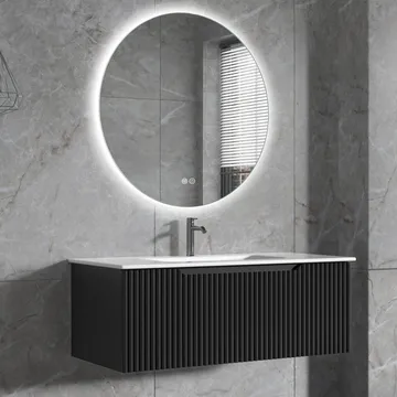 Badrumspaket | Kommod 101cm | Rund LED-spegel | Tuba - Hus & renovering - Kök & bad - Badrum - Badrumsmöbler & badrumsinredning - Kompletta möbelpaket badrum