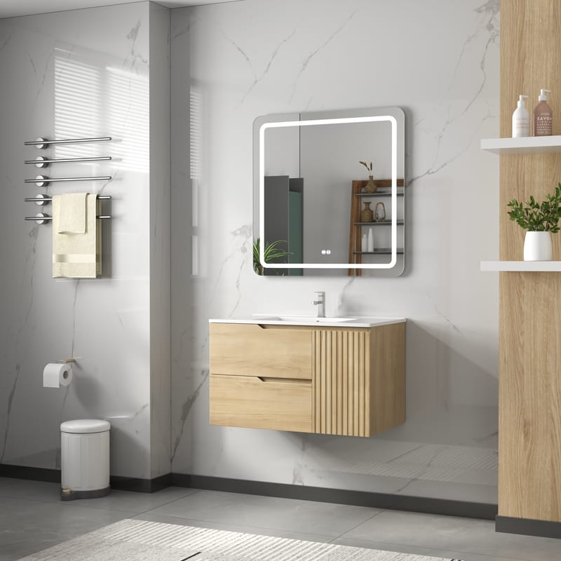 Badrumspaket | Kommod 80cm | Rektangulär LED-spegel | Milan - Hus & renovering - Kök & bad - Badrum - Badrumsmöbler & badrumsinredning - Kompletta möbelpaket badrum